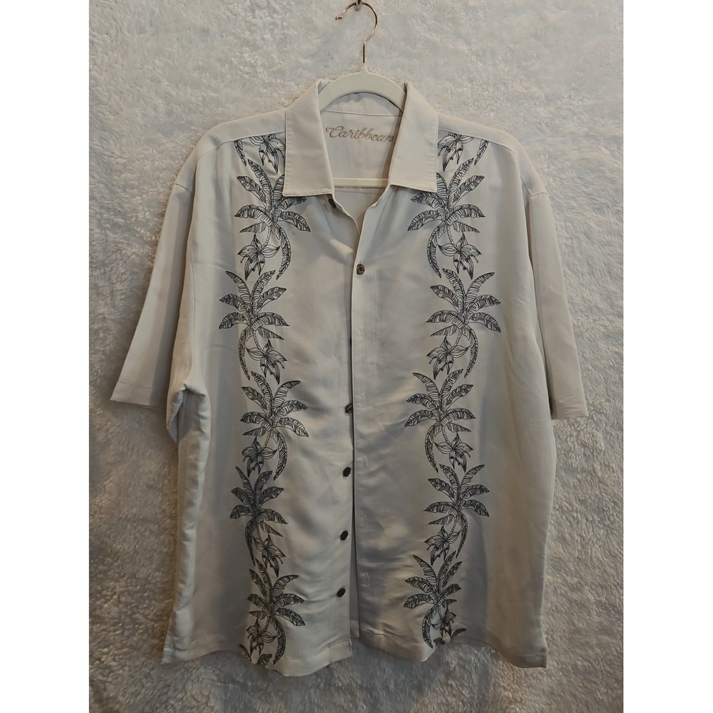 Caribean Ivory Embroidered Cuban Camp Shirt Men Sz L Modal Blend  Lagen #662